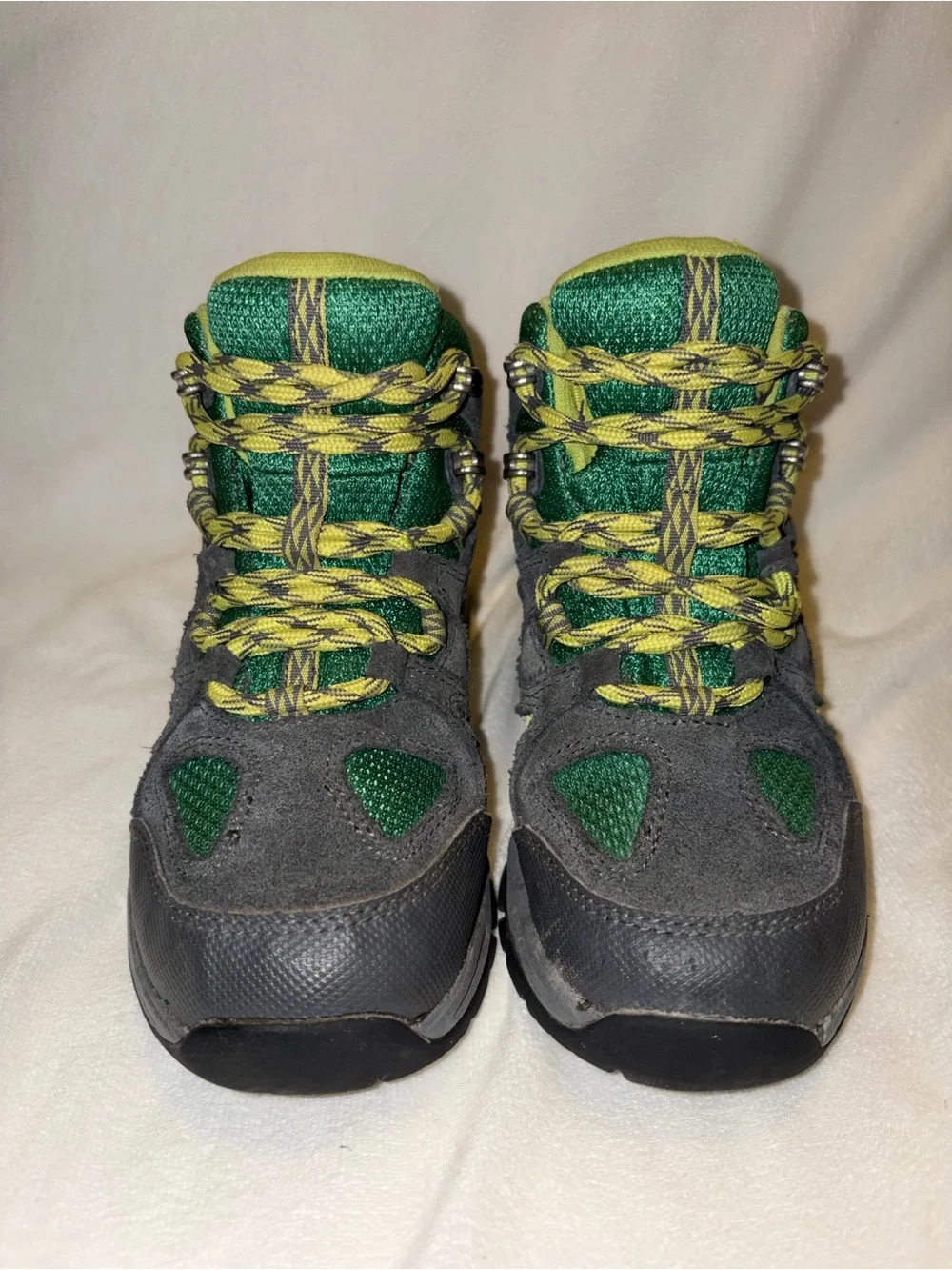 LL Bean Gray and Green hiking boots kid size 2